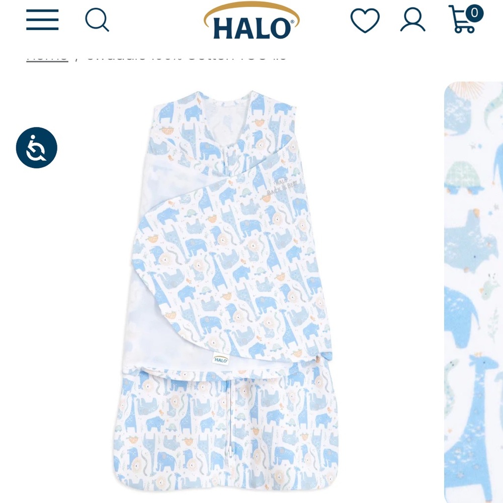 Halo Cotton Blue Safari Animals Print Swaddle 1.5 TOG 3-6 Months, Never Used